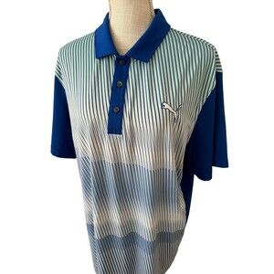 Puma Dry Cell Golf Polo Shirt Blue Polyester‎ Stretch Stripe Men’s Large